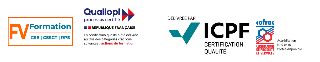Image avec les logos qualiopi, certificateur et fv formation
