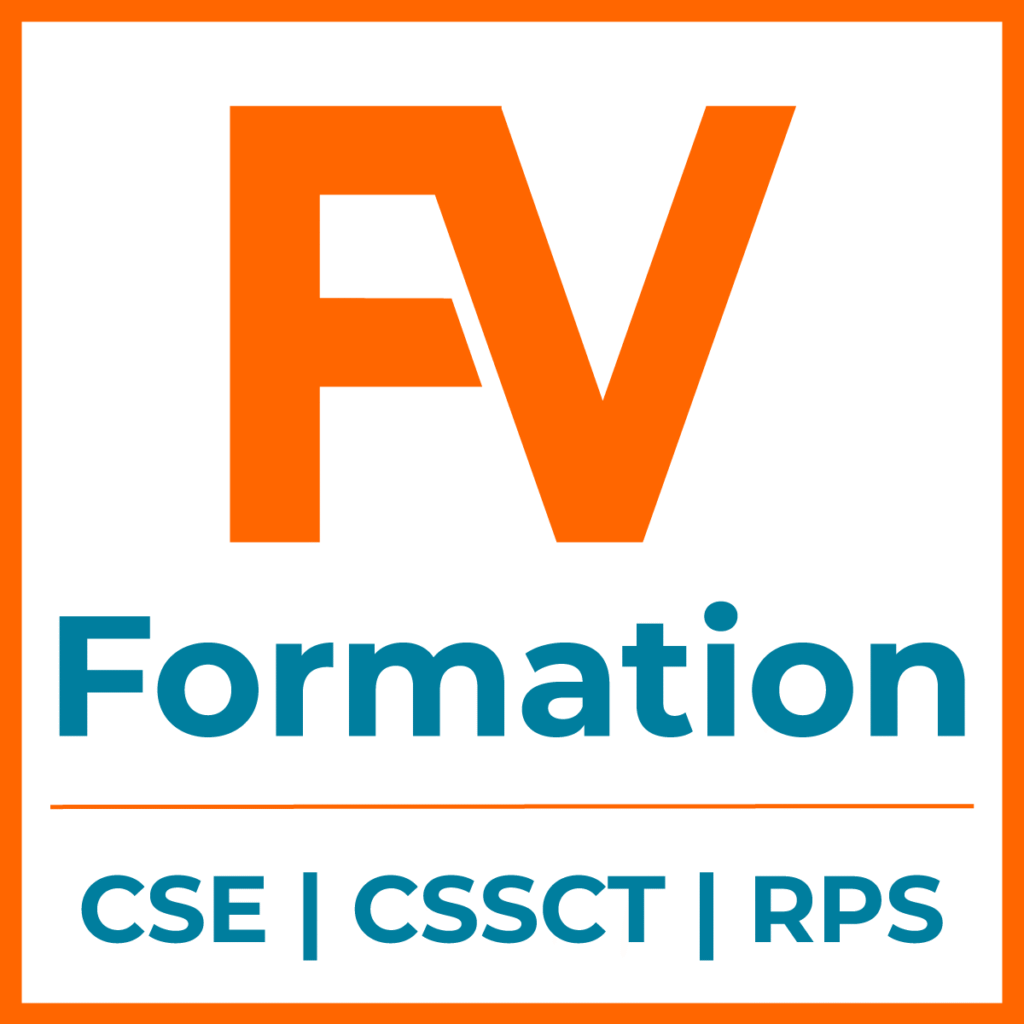 Logo de FV Formation avec le texte : FV Formation – CSE – CSSCT – RPS